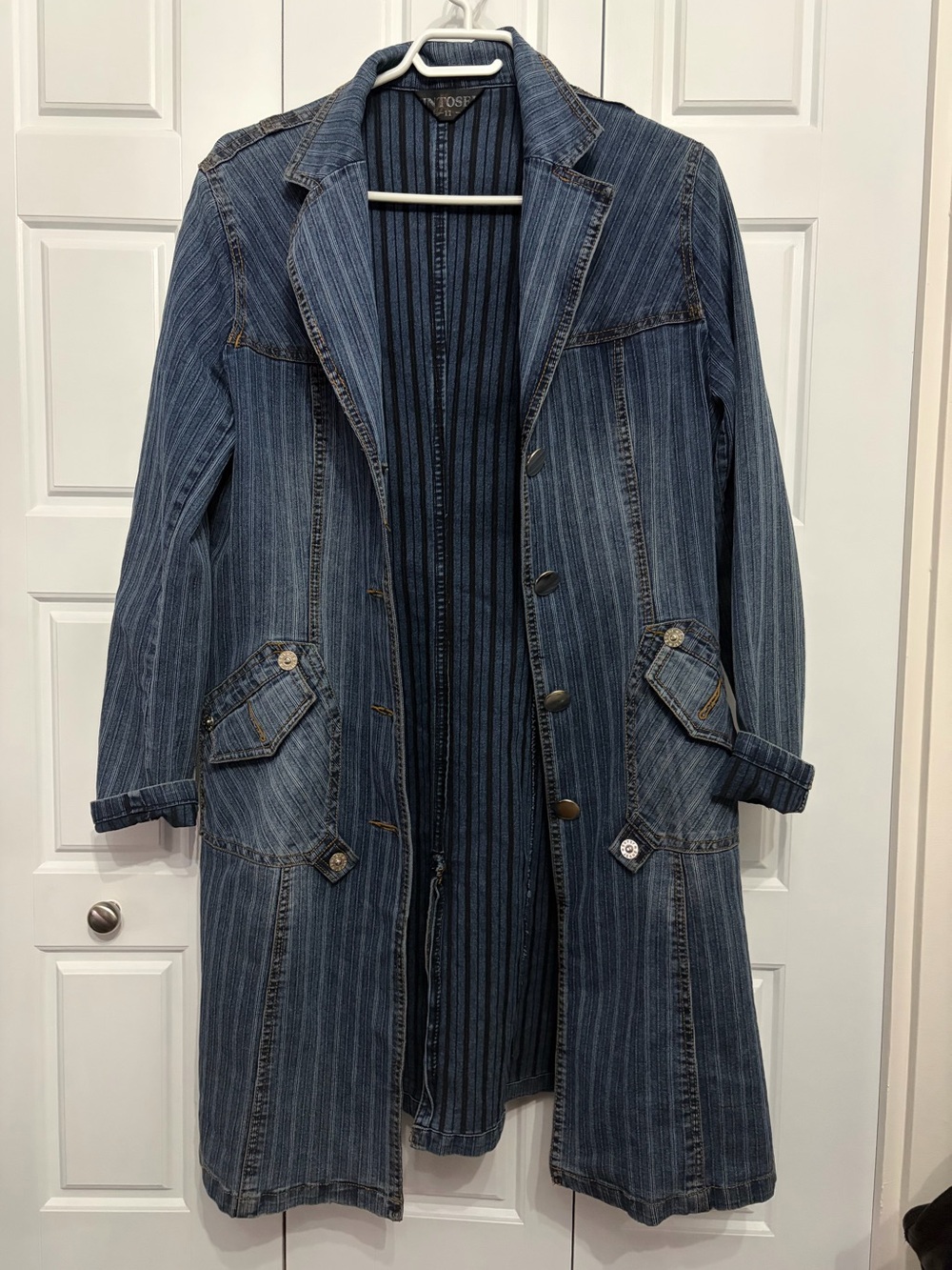Blue Denim Pinstripe trench coat